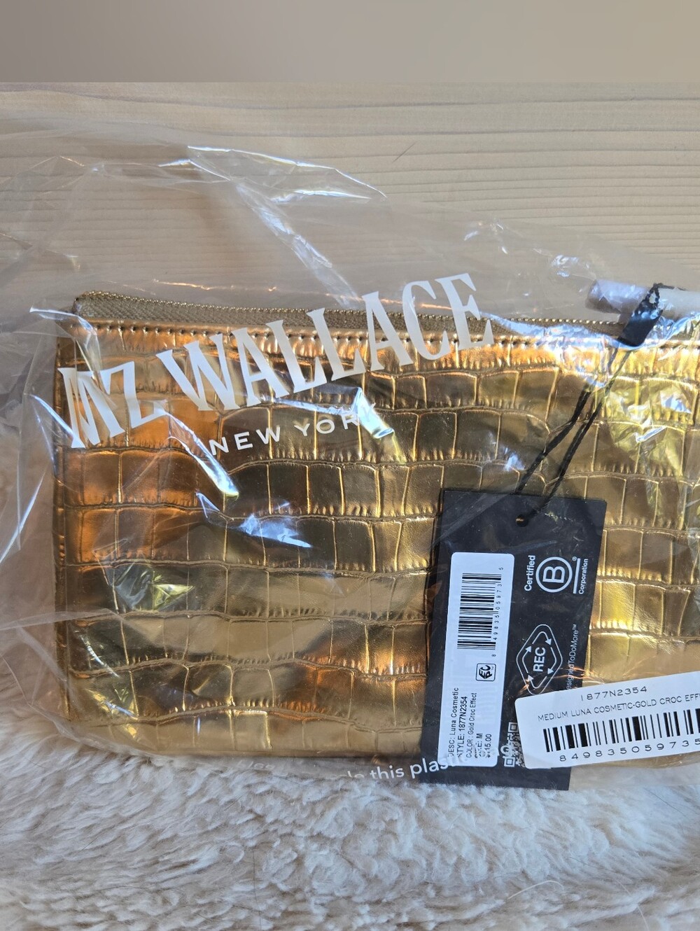 NWT MZ Wallace LEATHER Gold Croc Effect Medium Luna Cosmetic - Picture 3 of 9